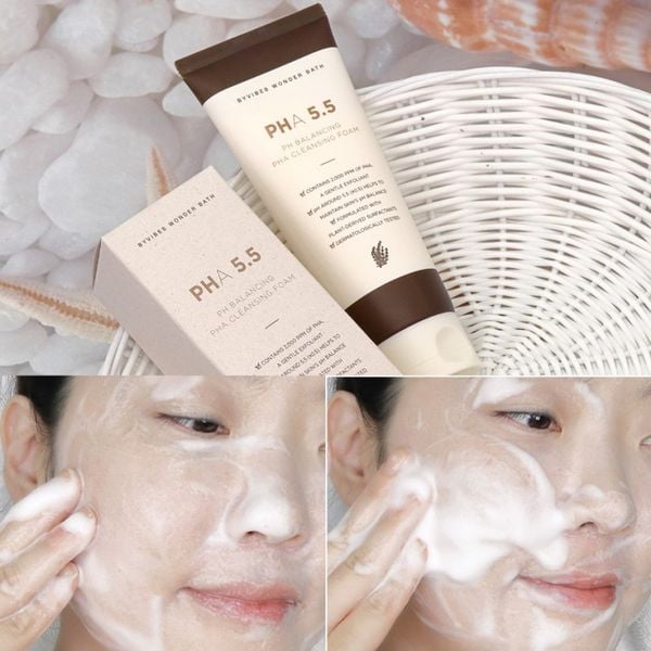 Sữa Rửa Mặt Tẩy Tế Bào Chết Byvibes Wonder Bath PHA 5.5 PH Balancing PHA Cleansing Foam không gây kích ứng da