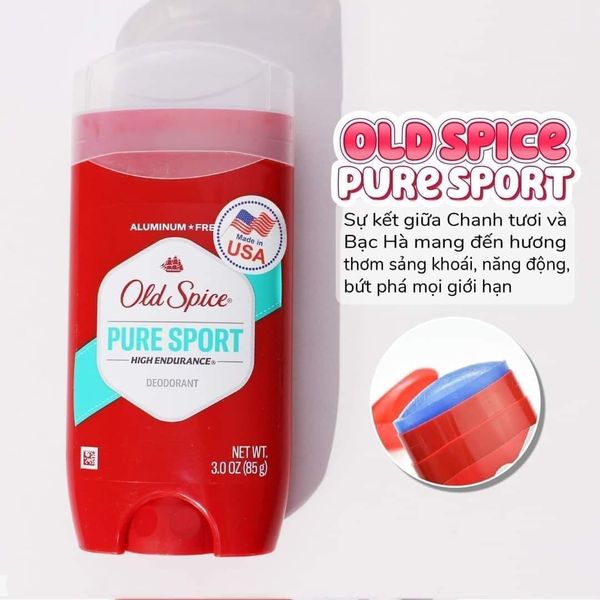 Lăn Sáp Khử Mùi Old Spice Pure Sport Mỹ 85g với hương thơm mạnh mẽ tự nhiên giúp ngăn mùi cơ thể