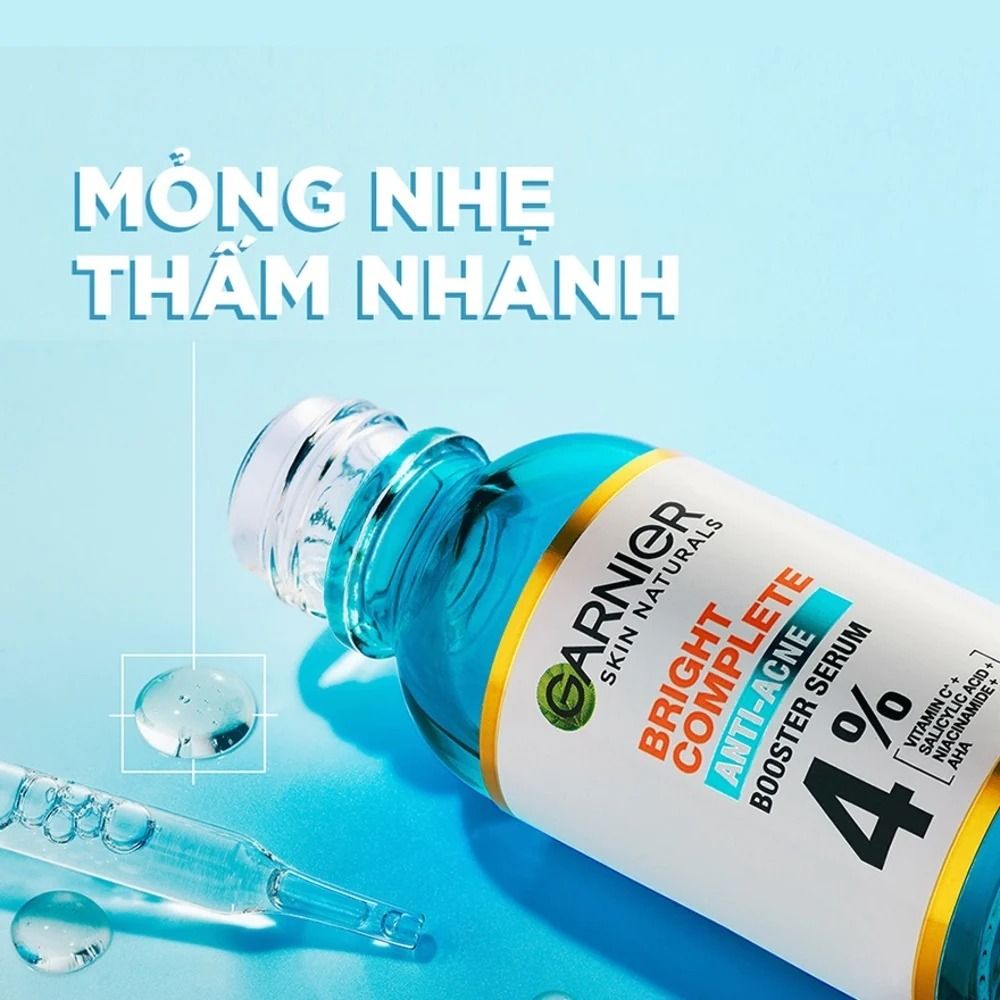 Serum GARNIER Bright Complete Anti-Acnes Booster Hỗ Trợ Giảm Mụn, Sáng Da Chai 30ml