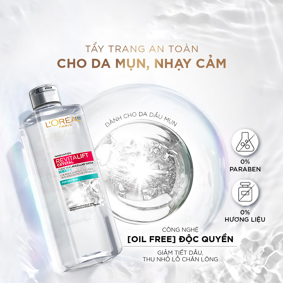 Nước Tẩy Trang Dành Cho Da Dầu Loreal Revitalift Crystal Purifying Micellar Water For Oily Skin 400ml