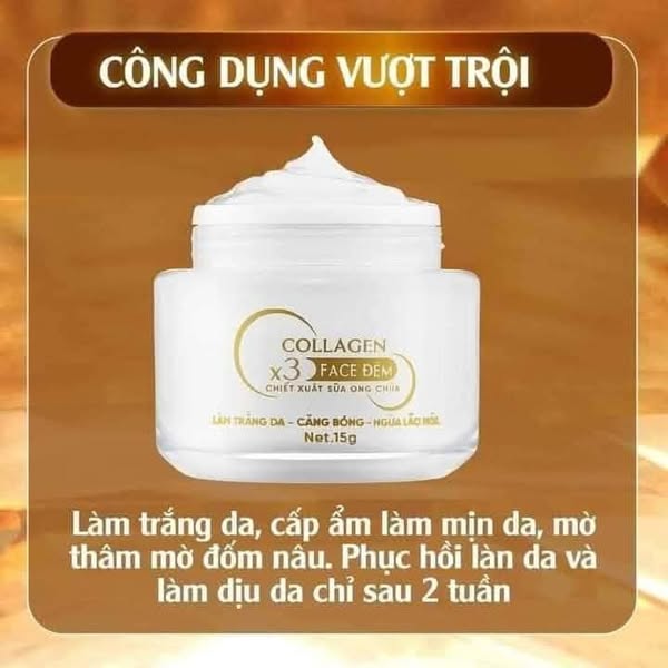 Kem Face Đêm X3 Chiết Xuất Sữa Ong Chúa 15g  Hỗ Trợ Dưỡng Trắng Da Giữ Ẩm Ngừa Lão Hóa Da