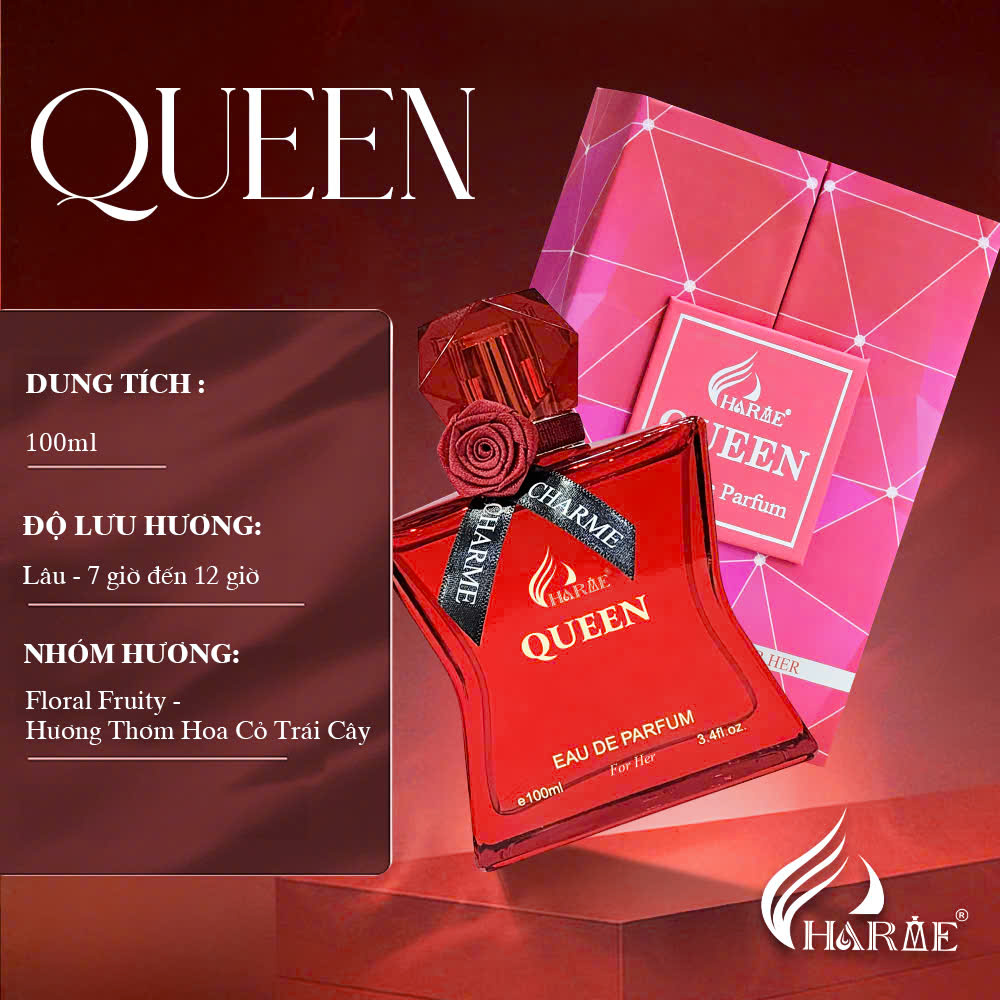 Charme Queen với điểm mạnh là sự kết hợp hài hoà giữa thành phần là hương hoa cỏ trái cây  mang lại một hương thơm vô cùng đặc biệt