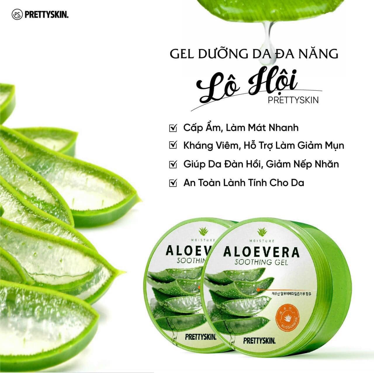 Gel Dưỡng Da Đa Năng Prettyskin Chiết Xuất Lô Hội Aloevera Soothing Gel