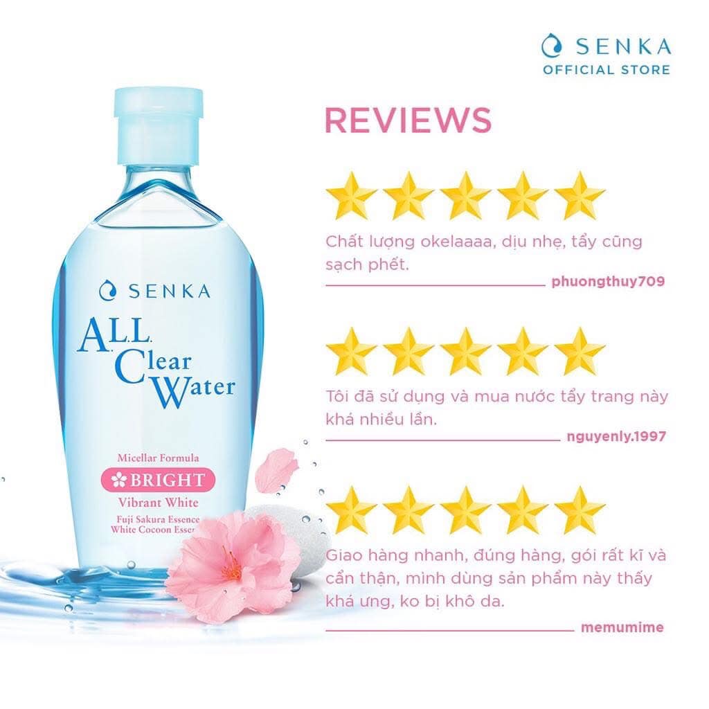 Nước Tẩy Trang Senka All Clear Micellar Bright Màu Hồng giúp vừa làm sạch nhẹ nhàng và giảm lực ma sát hạn chế tổn thương da