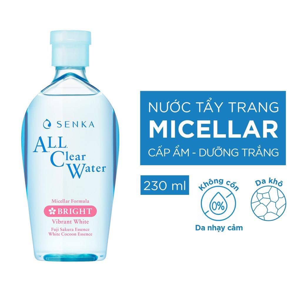 Nước Tẩy Trang Senka All Clear Micellar Bright Màu Hồng giúp vừa làm sạch nhẹ nhàng và giảm lực ma sát hạn chế tổn thương da
