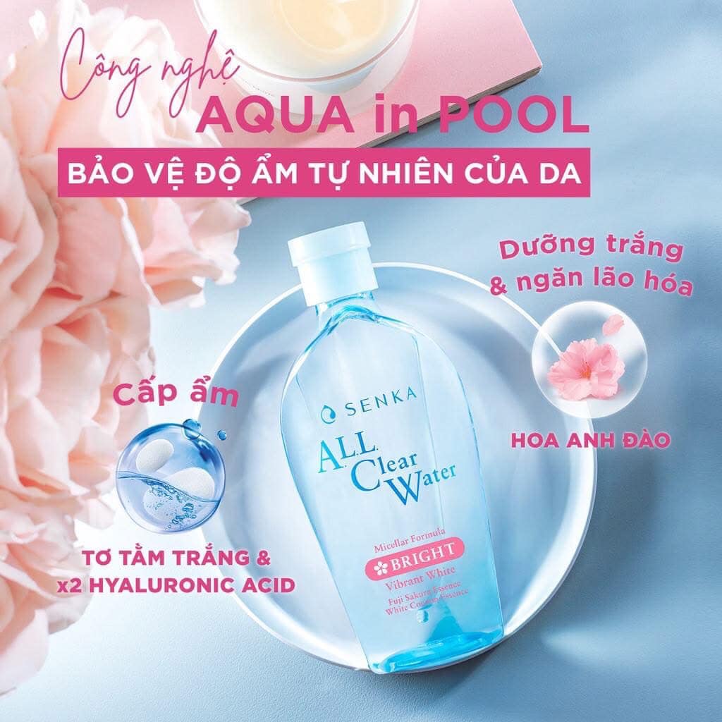 Nước Tẩy Trang Senka All Clear Micellar Bright Màu Hồng giúp vừa làm sạch nhẹ nhàng và giảm lực ma sát hạn chế tổn thương da