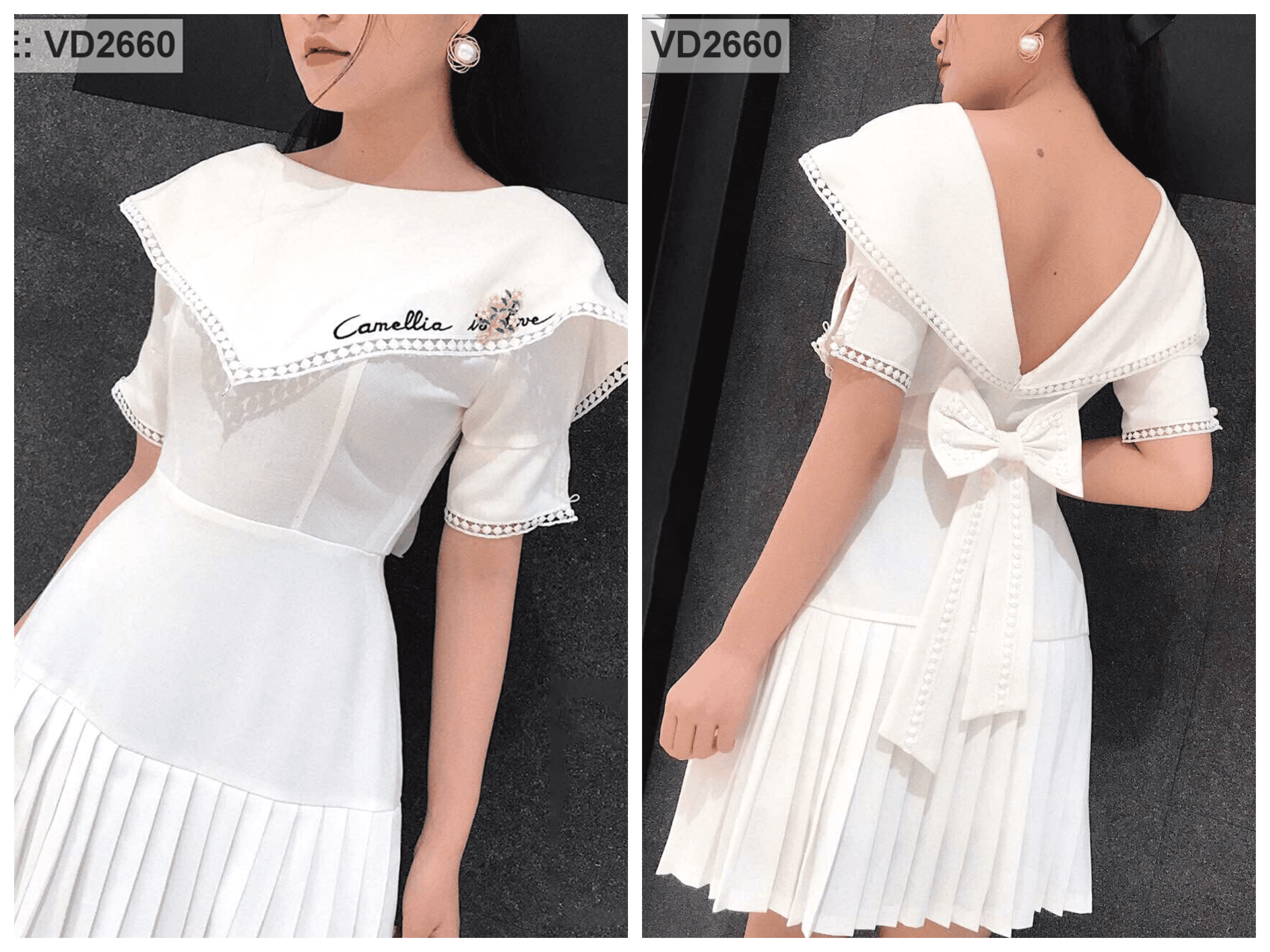 Váy ren trắng cao cấp Palvin H0621 (váy dáng xòe, tay ngắn) - Palvin