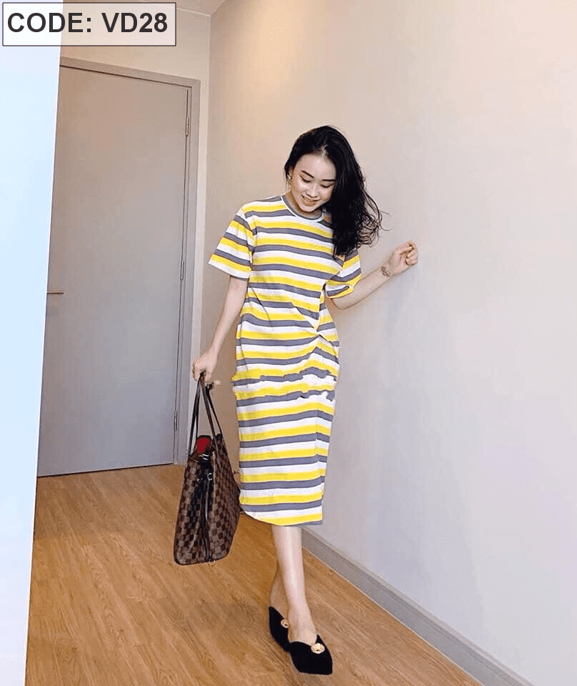 Lấy sỉ đầm thun sọc in cao cấp