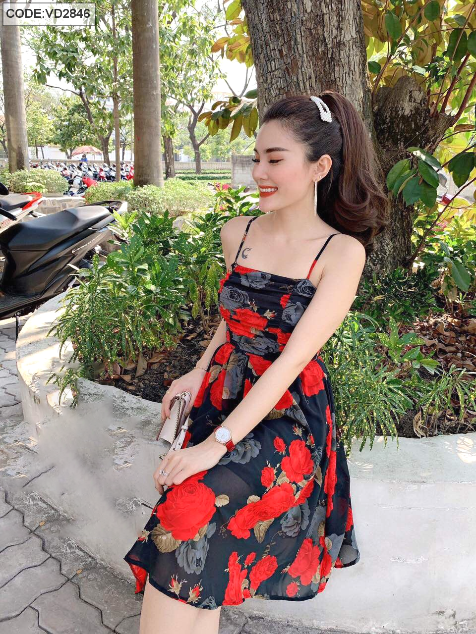 Đầm Voan Hoa Nhí 2 Dây Ôm Eo Tôn Dáng - D038 - Cam Fashion & Design