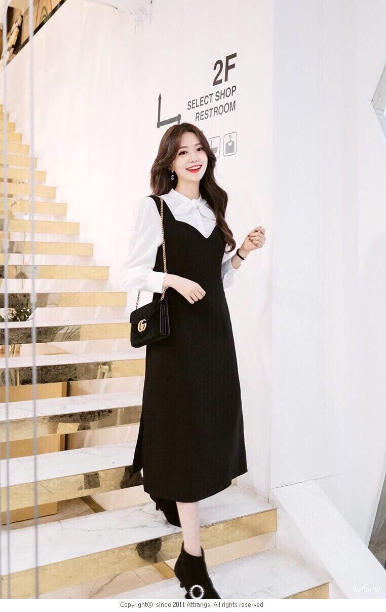 Sỉ set áo sơ mi kèm yếm đen