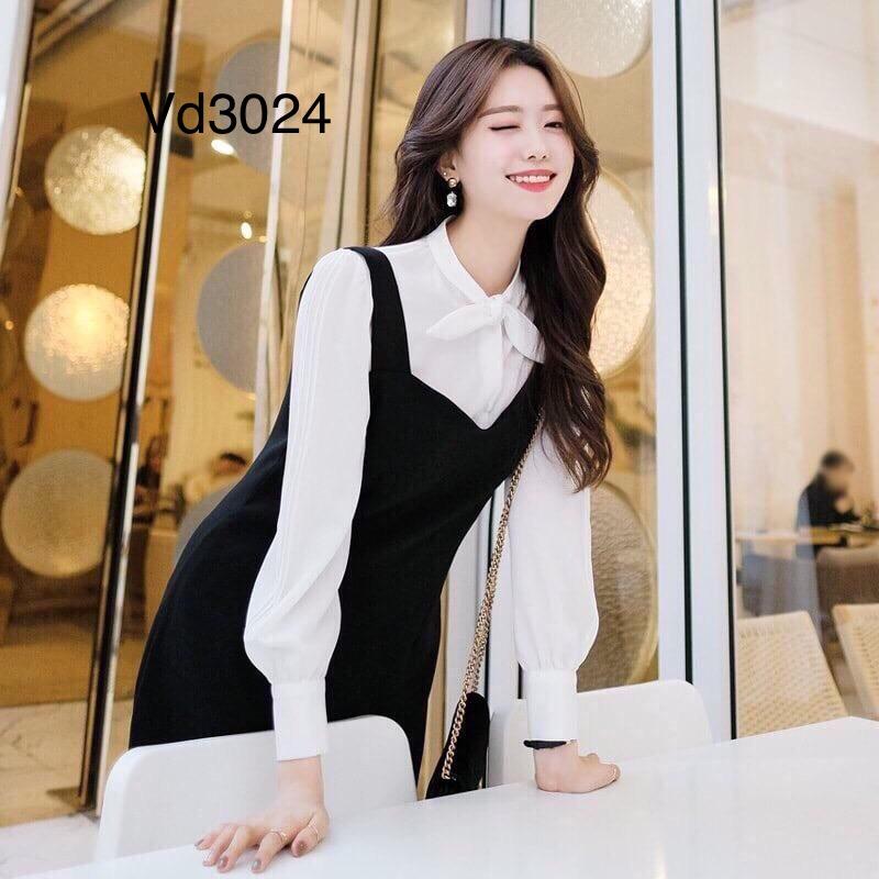 Sỉ set áo sơ mi kèm yếm đen