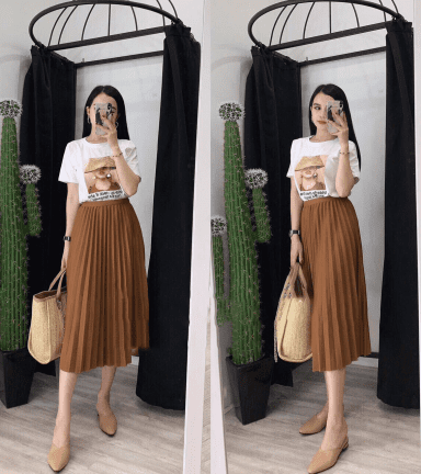 Chân váy dạ màu nâu dáng chữ A | Shopee Việt Nam