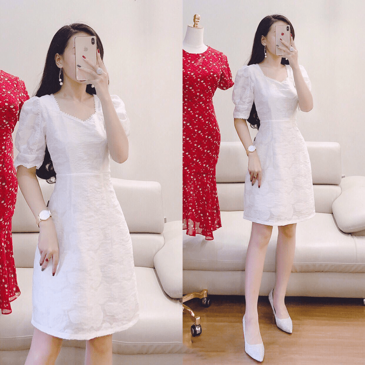 Đầm ren tay dài phối tà đắp màu trắng | The dress, Trang phục hợp thời  trang, Váy áo dự tiệc