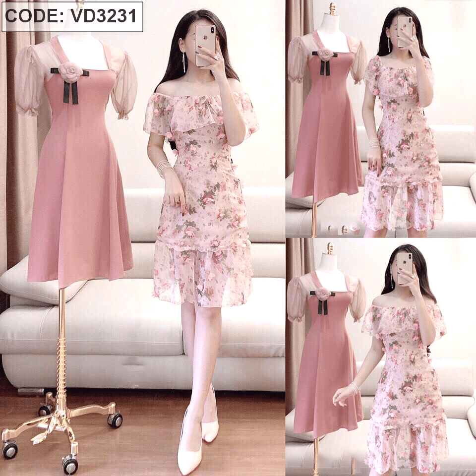 Váy đầm họa tiết hoa mầu hồng pastel chất liệu vải tơ cao cấp  Shopee  Việt Nam