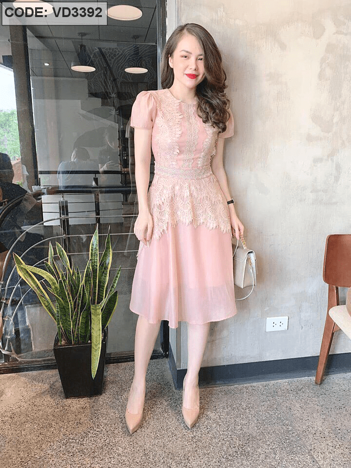 Áo Dài Lụa Satin Hồng phấn - Min Bridal