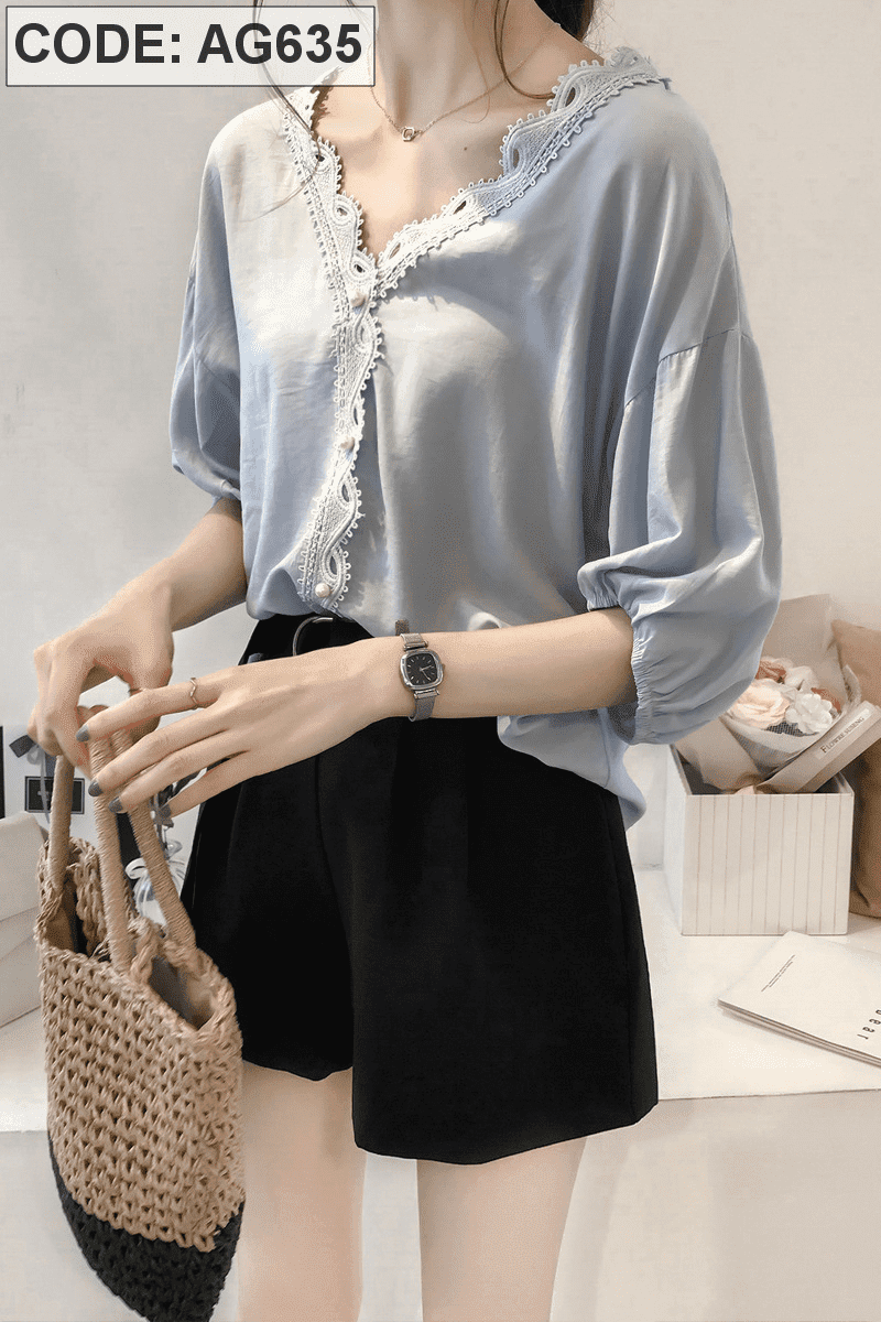 Áo kiểu nữ viền ren kết nút