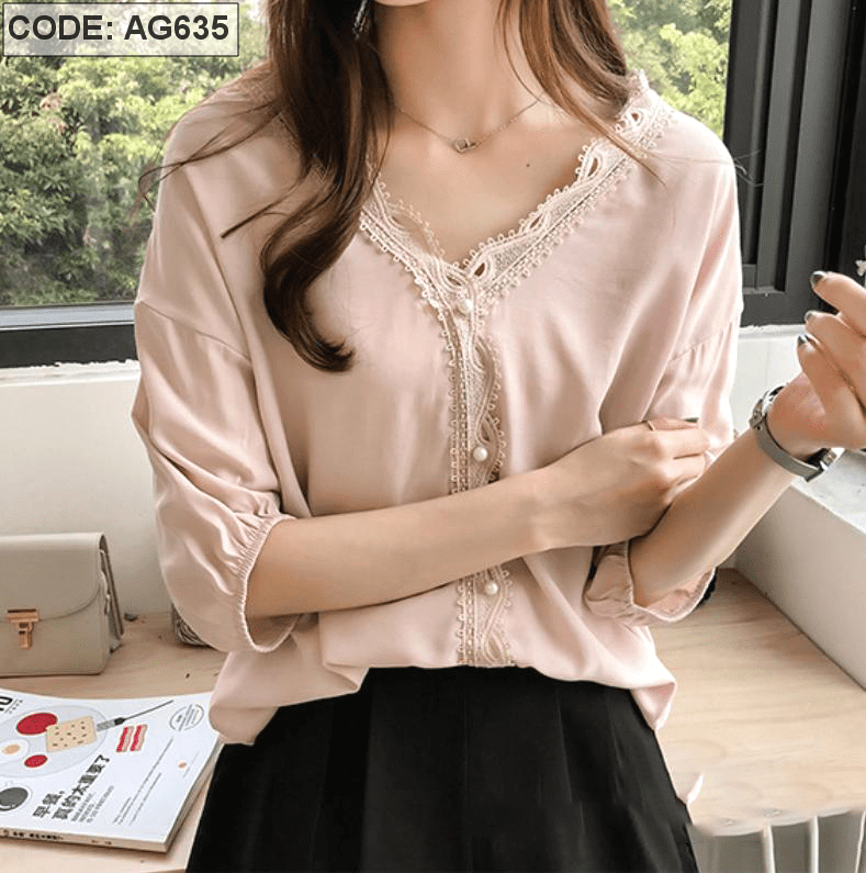 Áo kiểu nữ viền ren kết nút