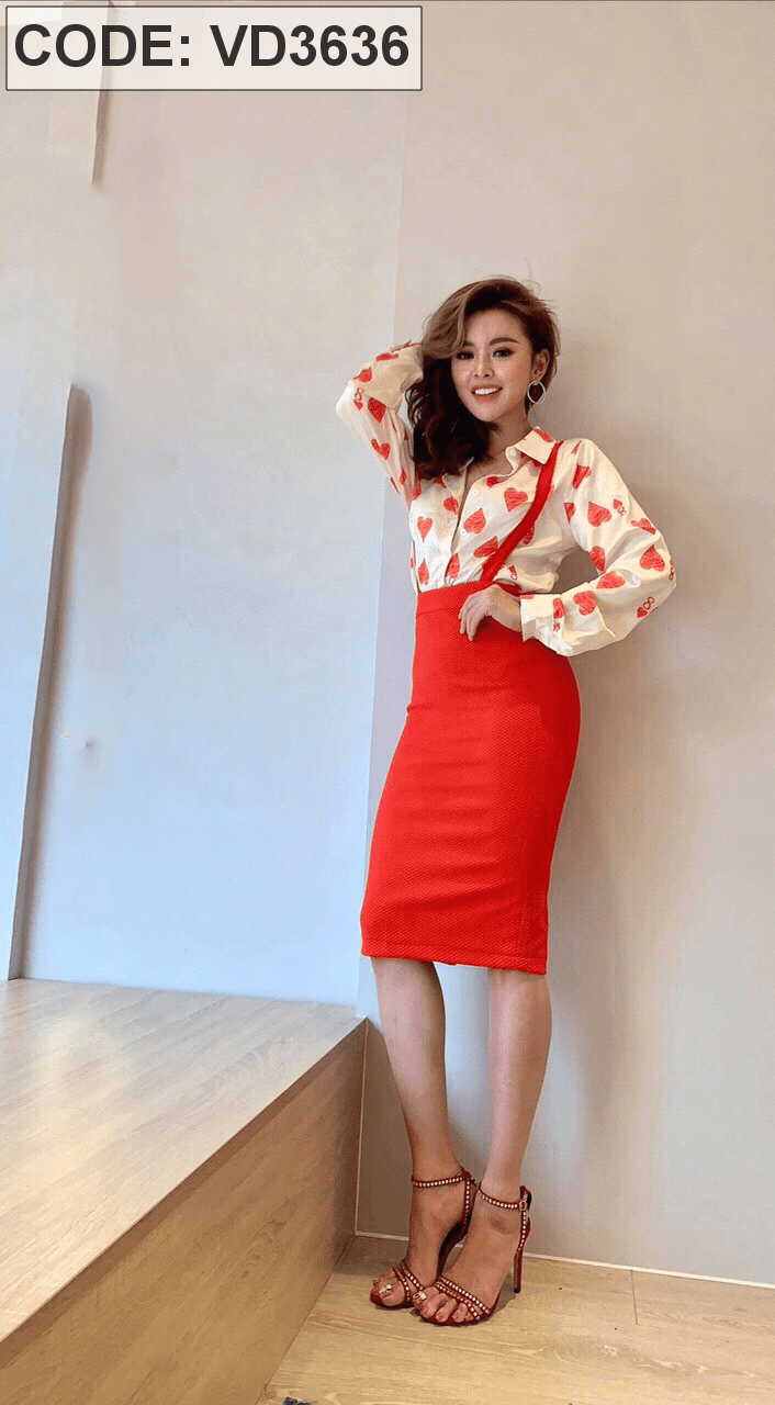 Set áo sơ mi trái tim phối yếm body