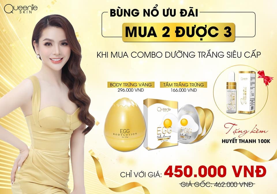 Combo Body trứng vàng kết hợp tắm trắng trứng vàng Queenie Skin