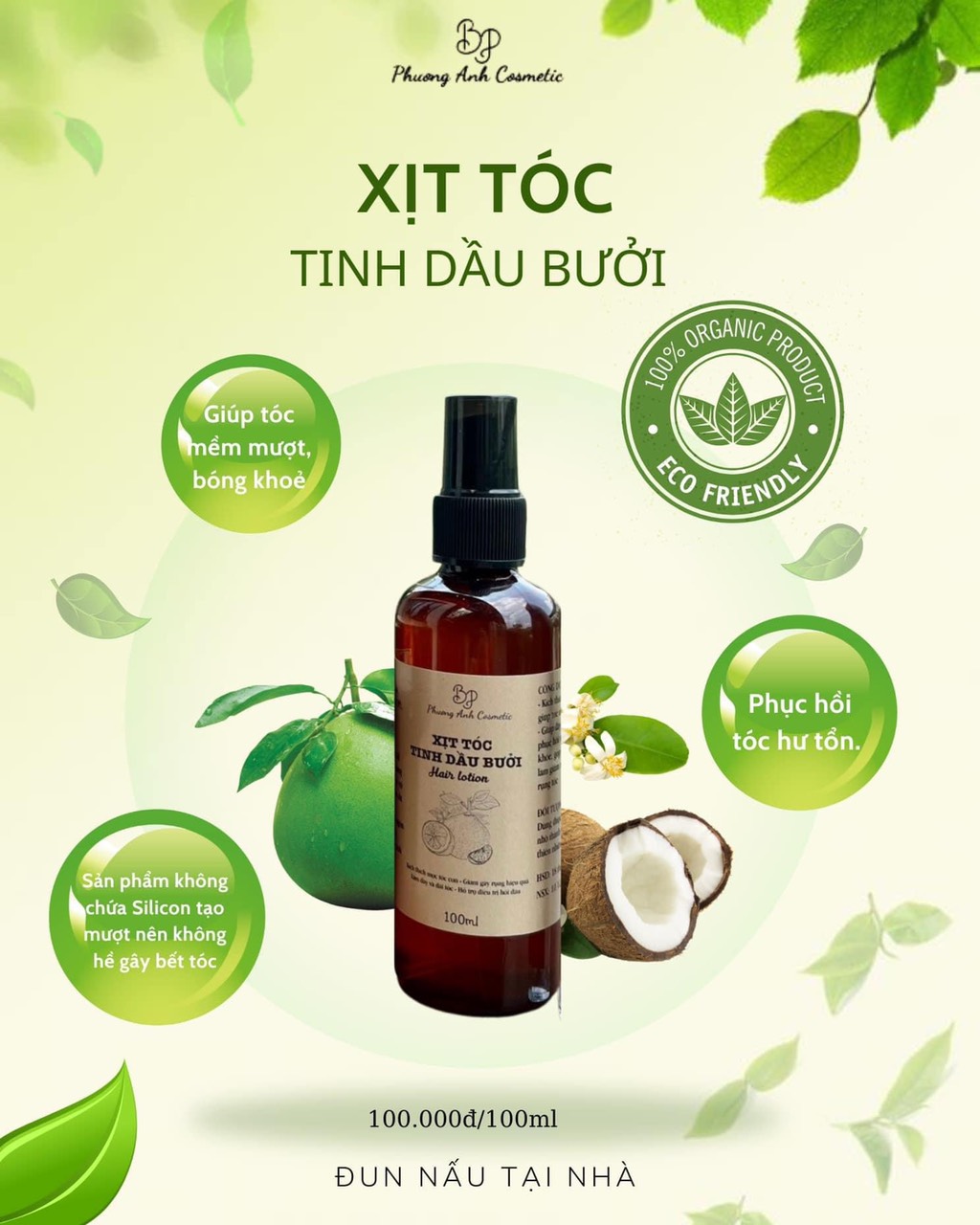 Combo Dầu Gội Cốt Bồ Kế Dầu Xả Bưởi Dừa BP Phương Anh Cosmetic