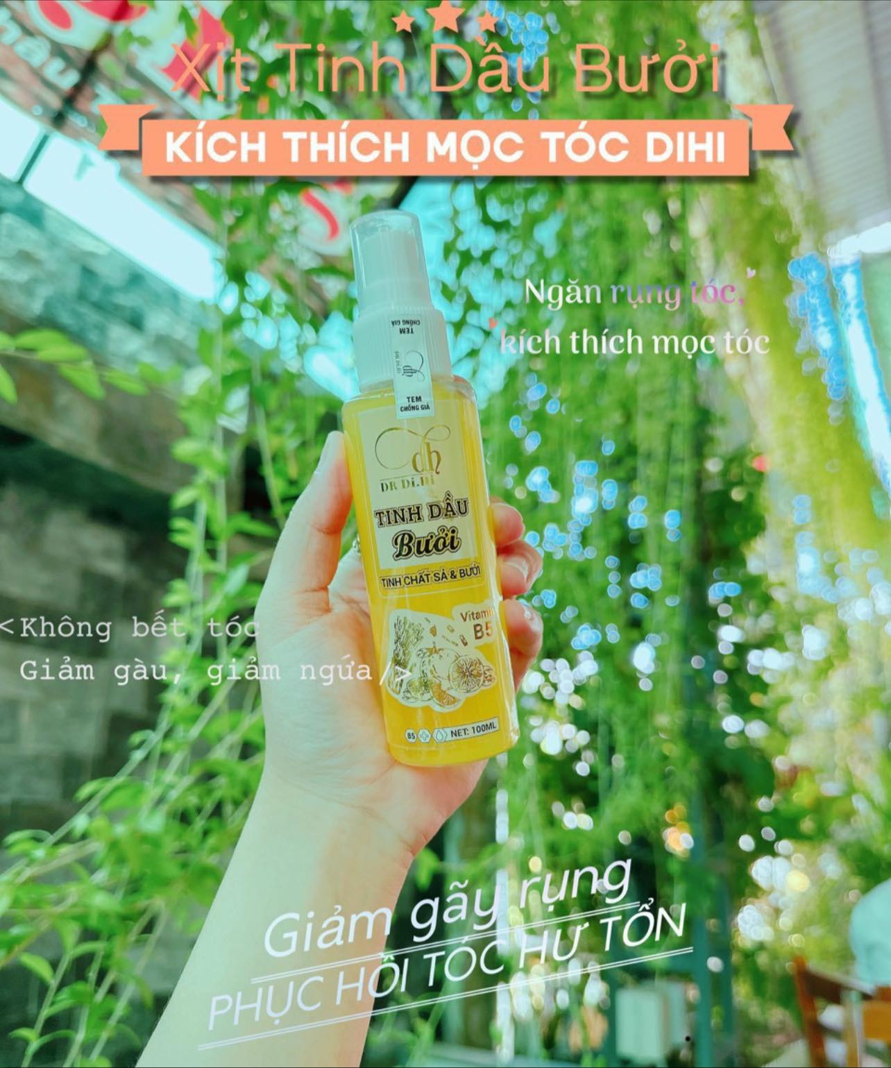 Xịt dưỡng tóc tinh dầu bưởi Dr Di.Hi  Phên Bản Mới có thêm thành phần Vitamin B5