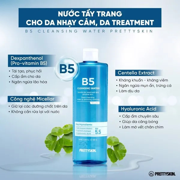 Nước Tẩy Trang Phục Hồi Cho Da Nhạy Cảm Pretty Skin B5 Cleansing Water