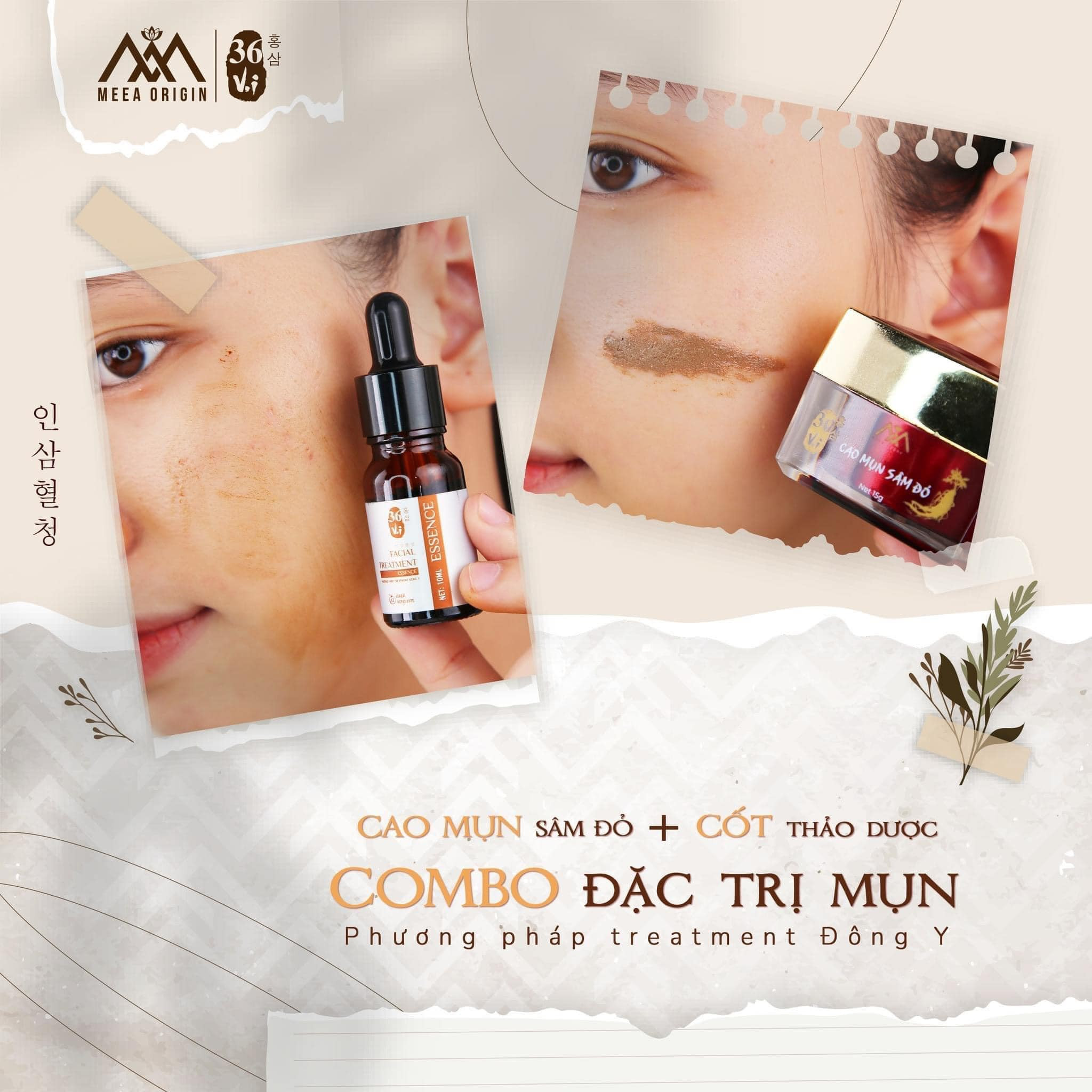 Combo Cao Mụn Sâm Đỏ và Serum Cốt Thảo Dược 36 vị Meea Organic