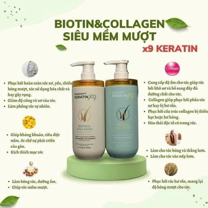 Combo Dầu Gội Xả Biotin Collagen Voudioty Keratin x9