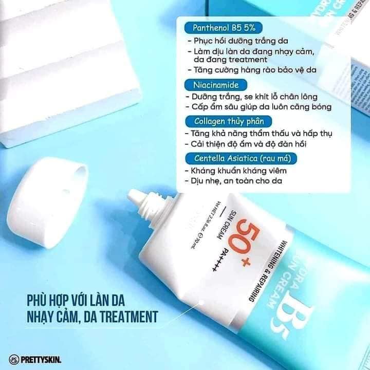 Kem Chống Nắng B5 PrettySkin dành riêng cho da nhạy cảm không gây dị ứng  không chứa hương liệu