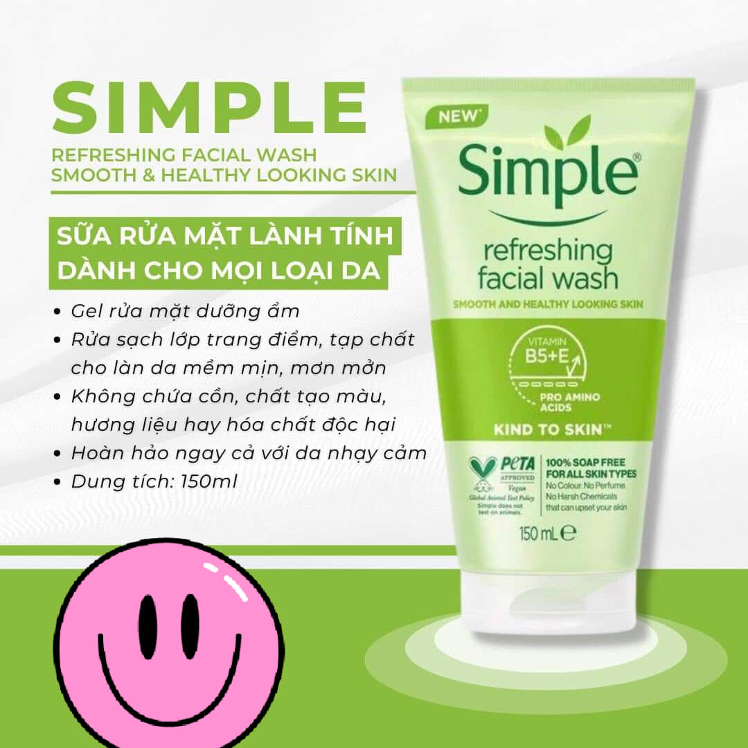 Sữa Rửa Mặt Simple Kind To Skin Refreshing Facial Wash Ge 150ml