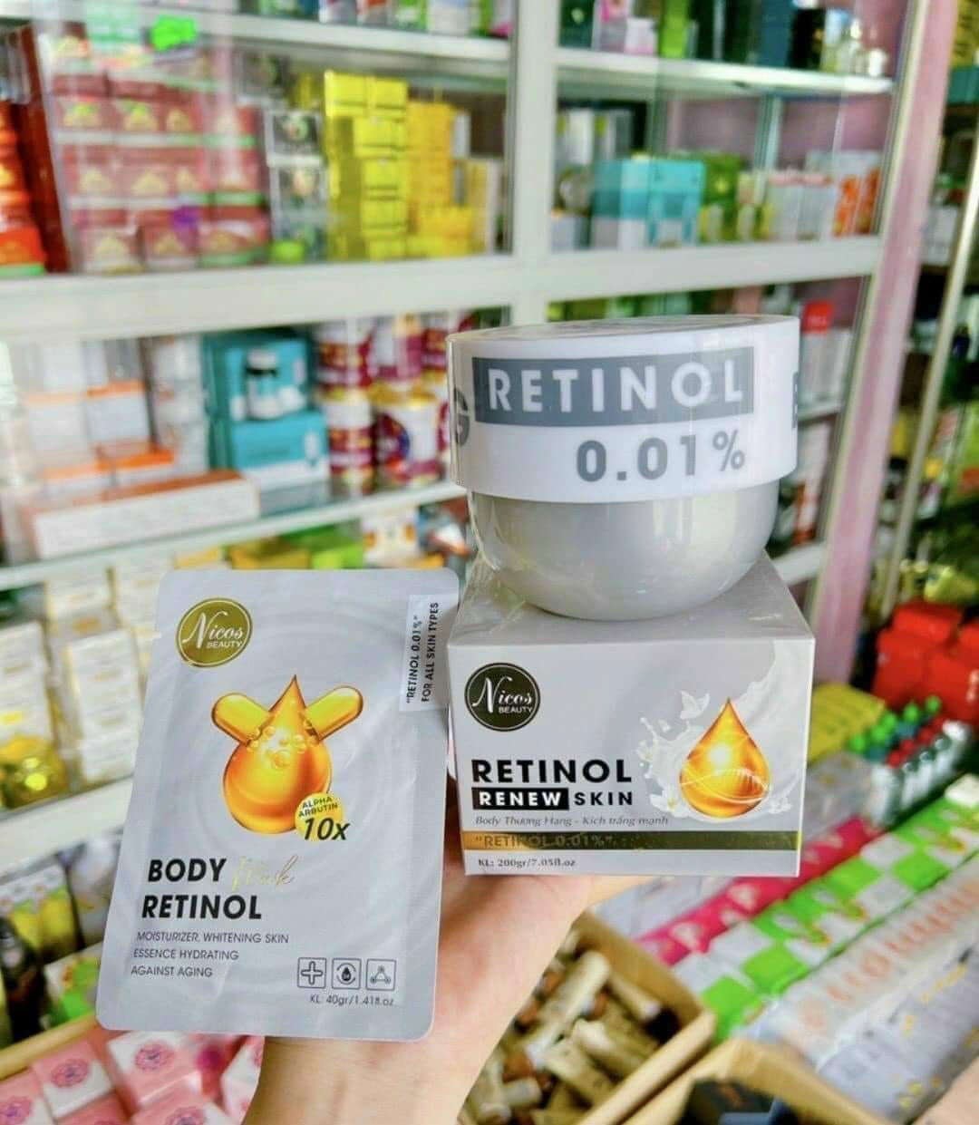 Kem Body Kích Trắng Mạnh Nicos Beauty Retinol Renew Skin 0.01% 200g  Dưỡng Trắng  Giảm Mụn Se Khít Lỗ Chân Lông