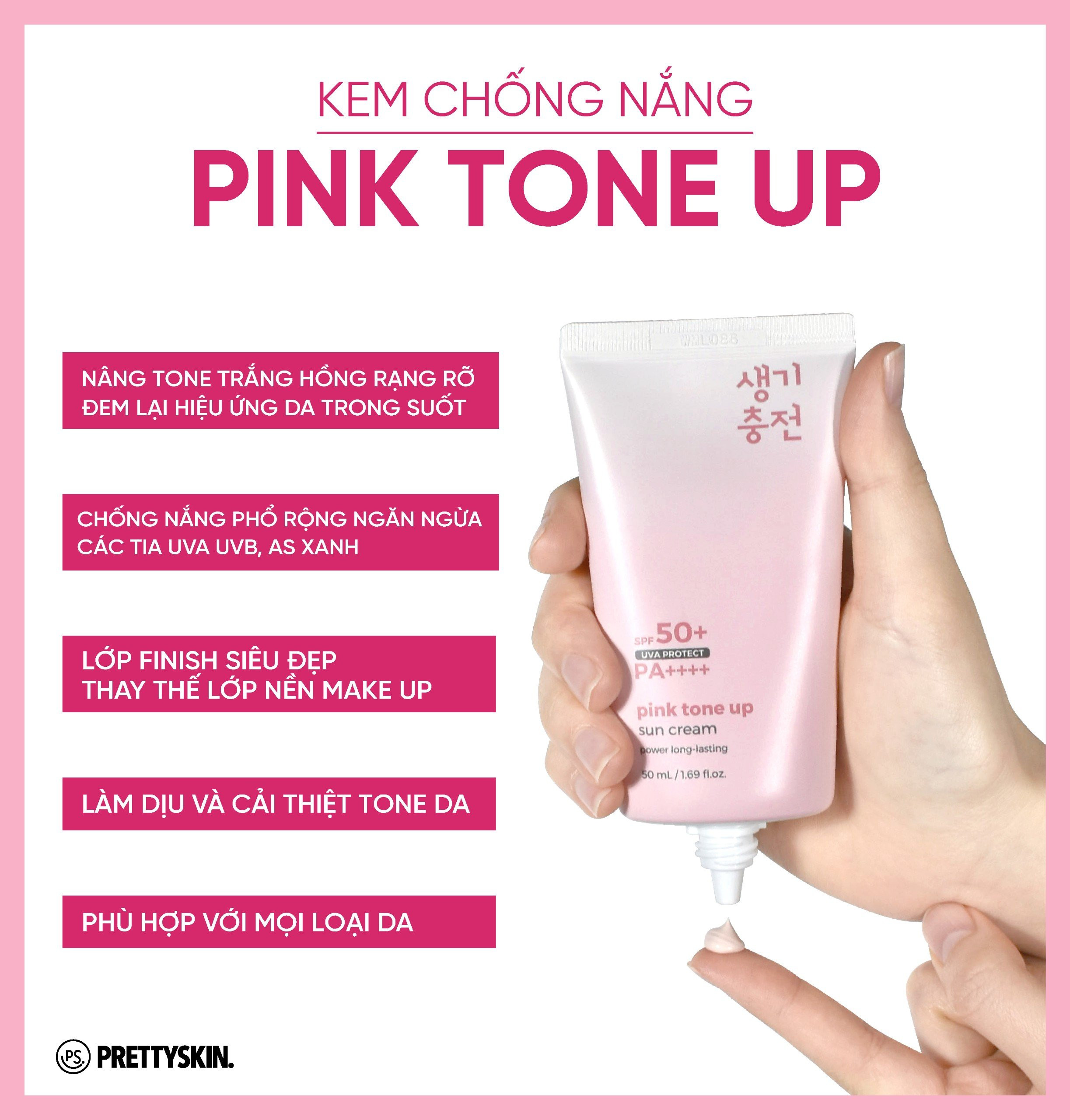 Kem Chống Nắng PrettySkin Pink Tone Up Nâng Tone Trắng Hồng