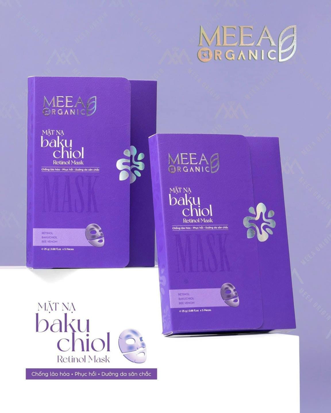 Mặt Nạ Thạch Соlаɡеп Meea Organic Màu Tím Bakuchiol Retinol Mask Hộp 5 Miếng
