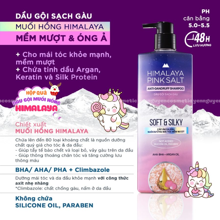 Dầu Gội Sạch Gàu Muối Hồng Himalaya Mềm Mượt Óng Ả Soft and Silky 650ml