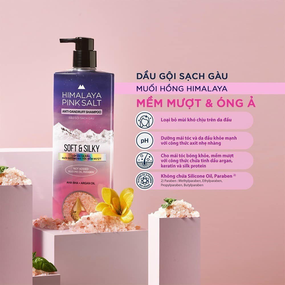 Dầu Gội Sạch Gàu Muối Hồng Himalaya Mềm Mượt Óng Ả Soft and Silky 650ml